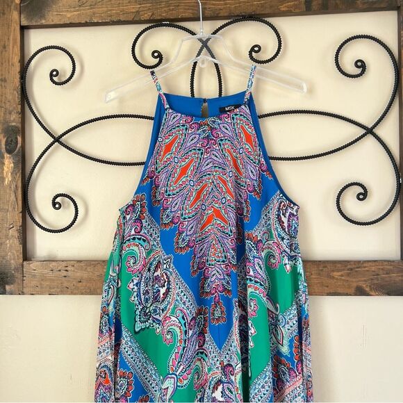Y2K MSK Colorful Paisley Festival Hanky Hem Halter Fairycore Whimsy Dress Sz.12 - Picture 13 of 14